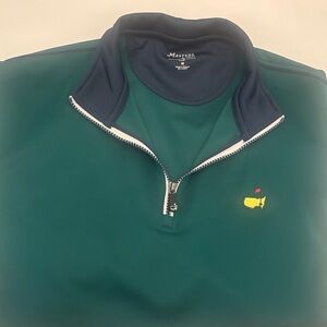 Size Medium Masters Green Half-Zip Pullover with Navy Collar